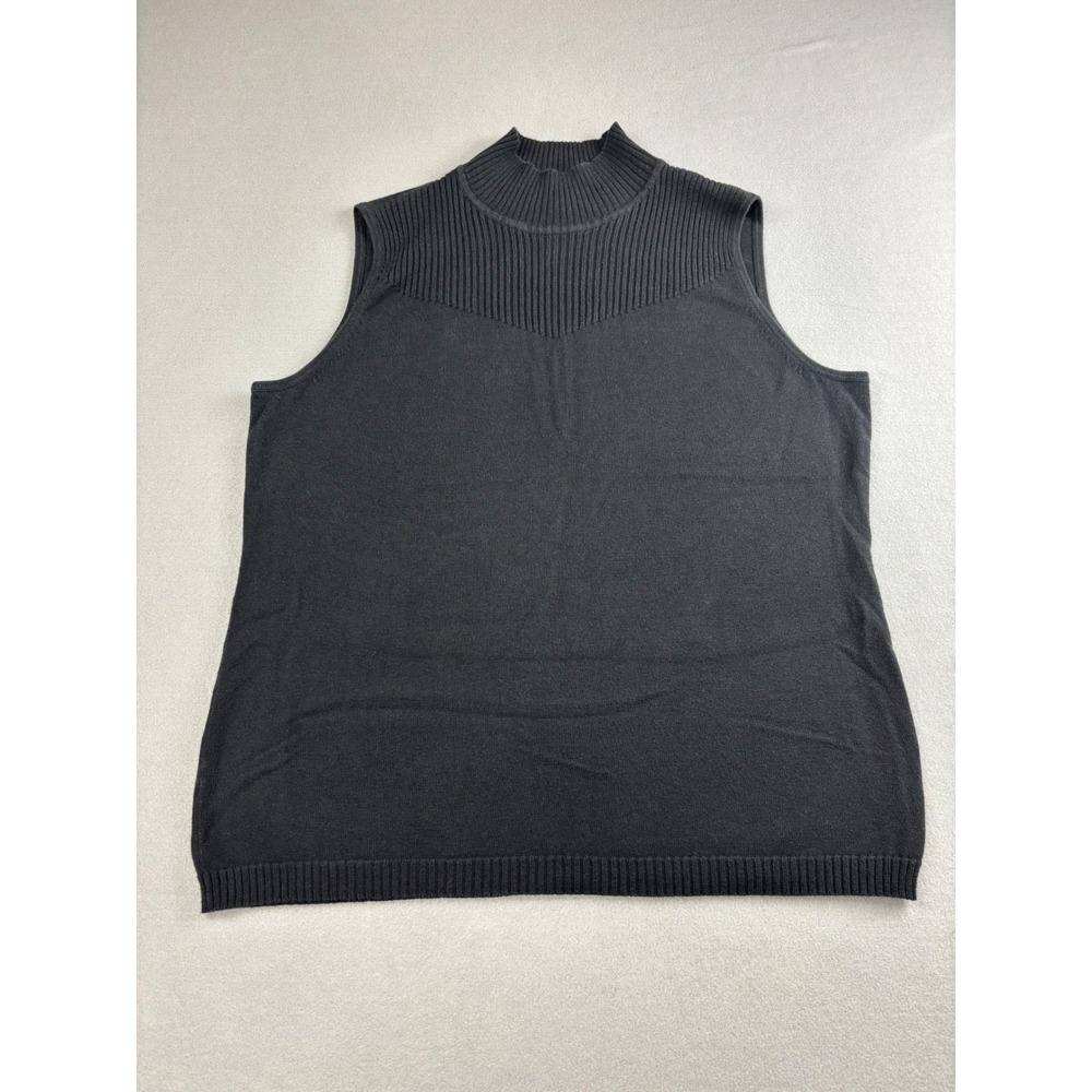 Vintage Villager Liz Claiborne Black Mock Neck Sleeveless Sweater Top XL Cotton